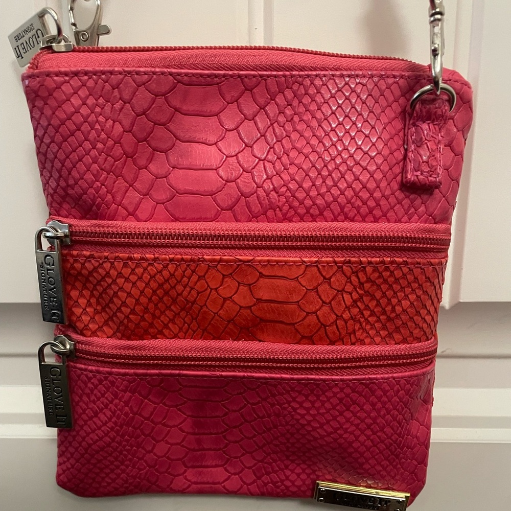 Chic Python-Embossed Crossbody Bag - Pink and Red Brand- Glove it (EUC)